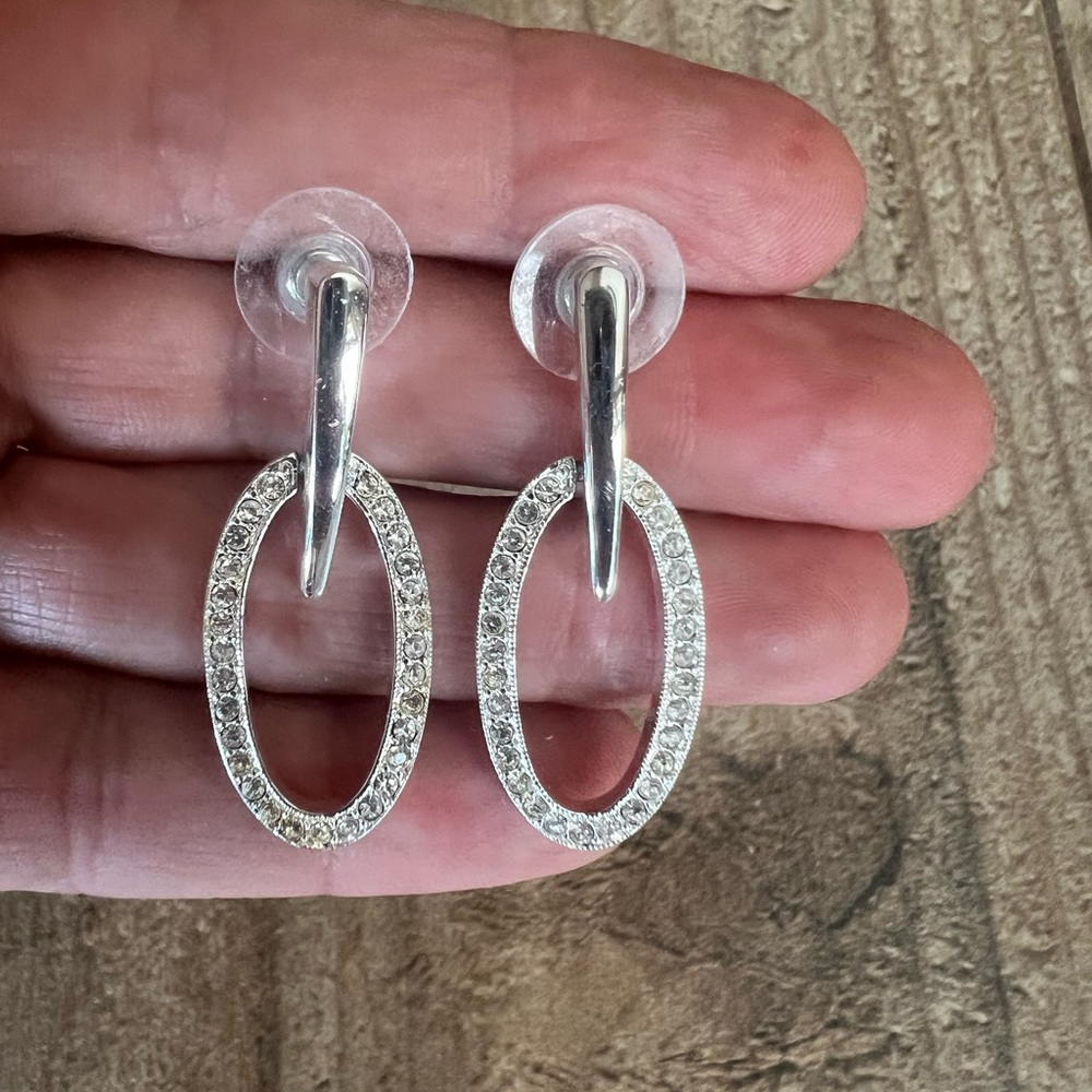 Silver Rhinestone Drop Earrings - Picture 3 of 3